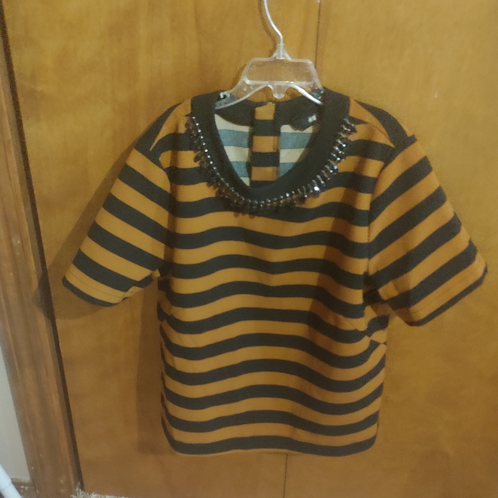 Burnt Orange Striped Top with Zipper Back